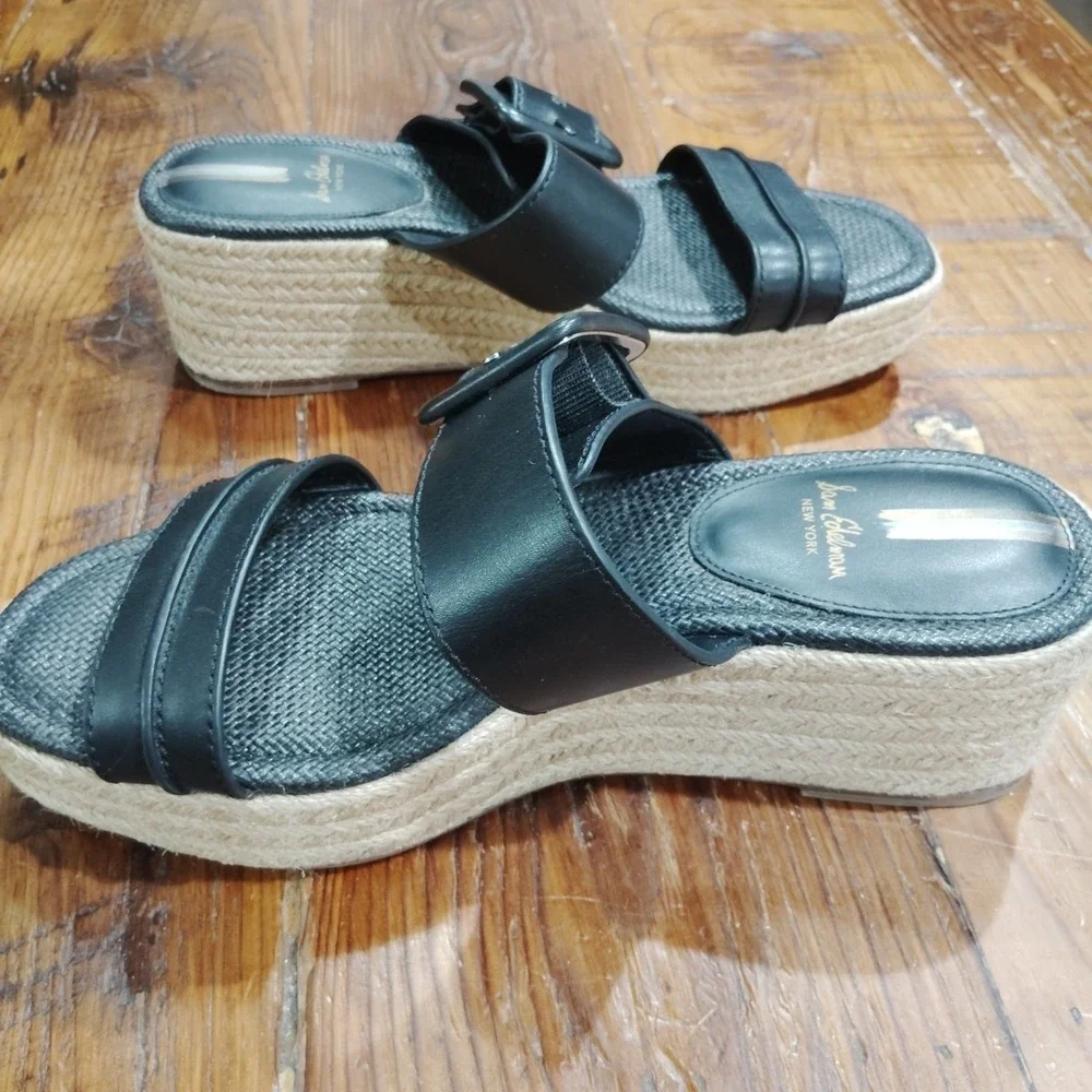 Sam Edelman Carson Espadrille Wedge Sandals Size 8M Slip On Black 2.25
